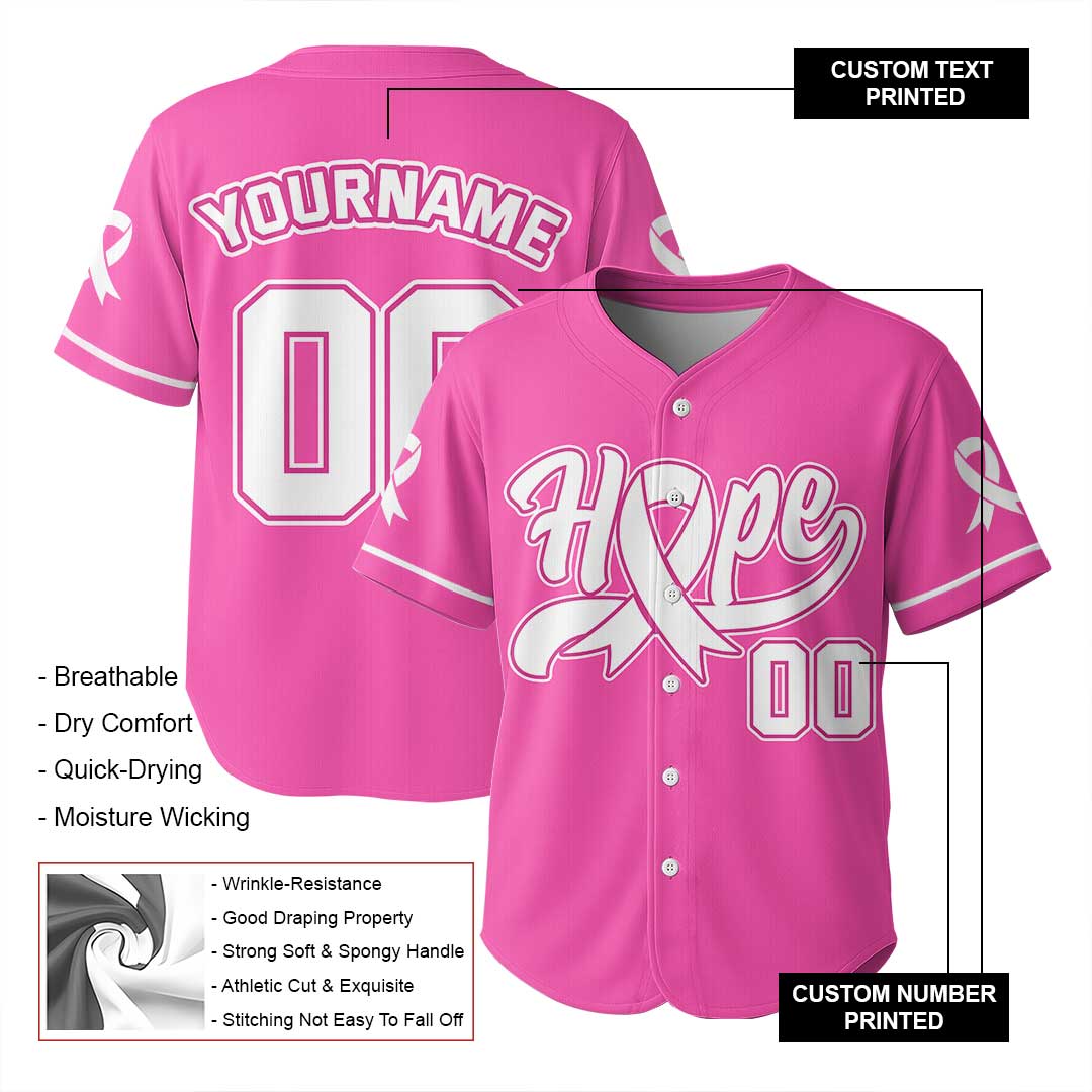 Custom Baseball Jersey With Pink Ribbon