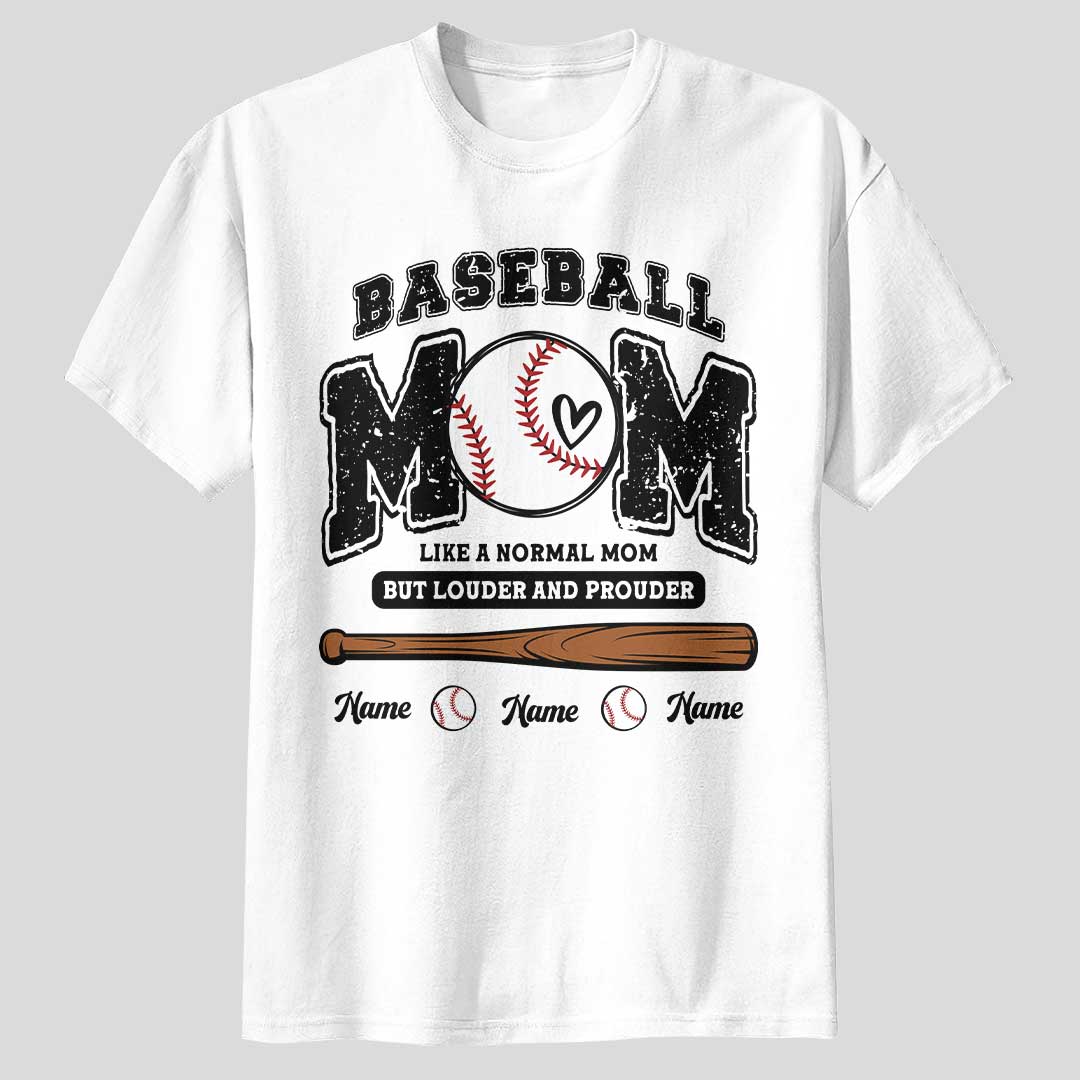 Baseball Parents Like A Normal One But Louder and Prouder - Black and White Baseball T-Shirt
