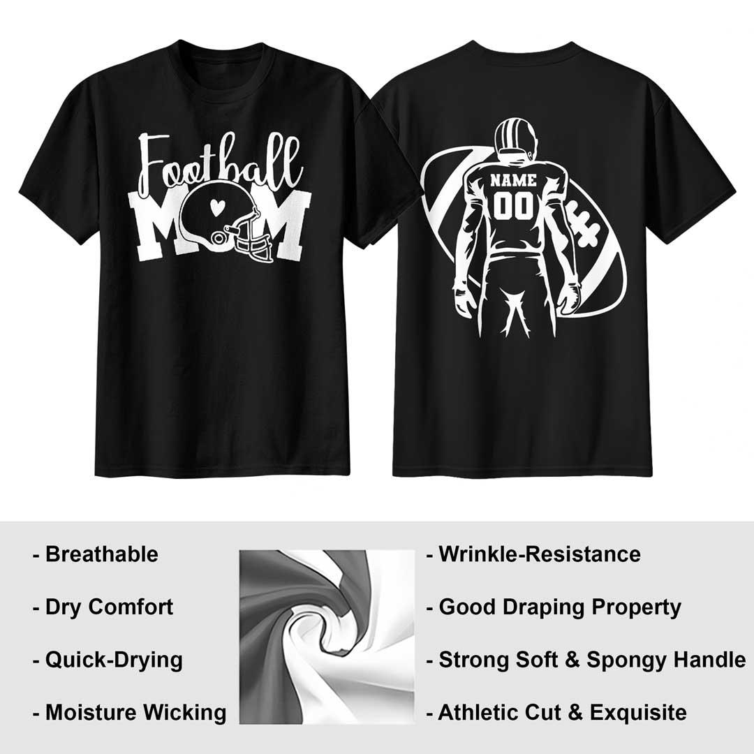 Custom Player Name and Number for Football Mom - White and Black Tshirt