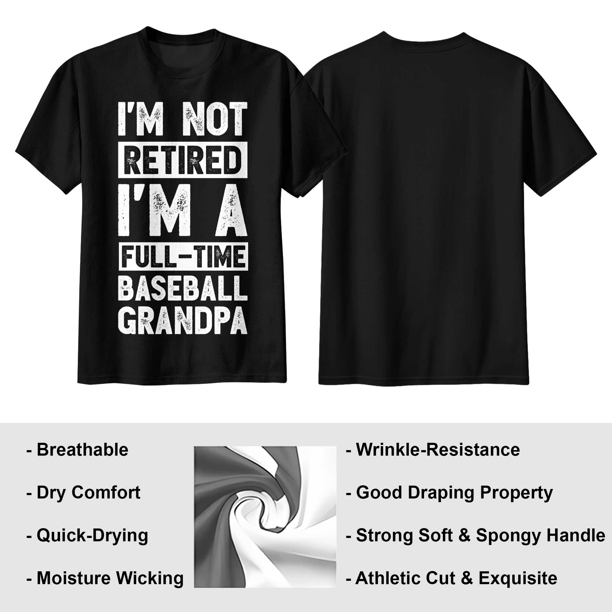 A Fulltime Baseball Grandpa - Black Grey Baseball T-Shirt