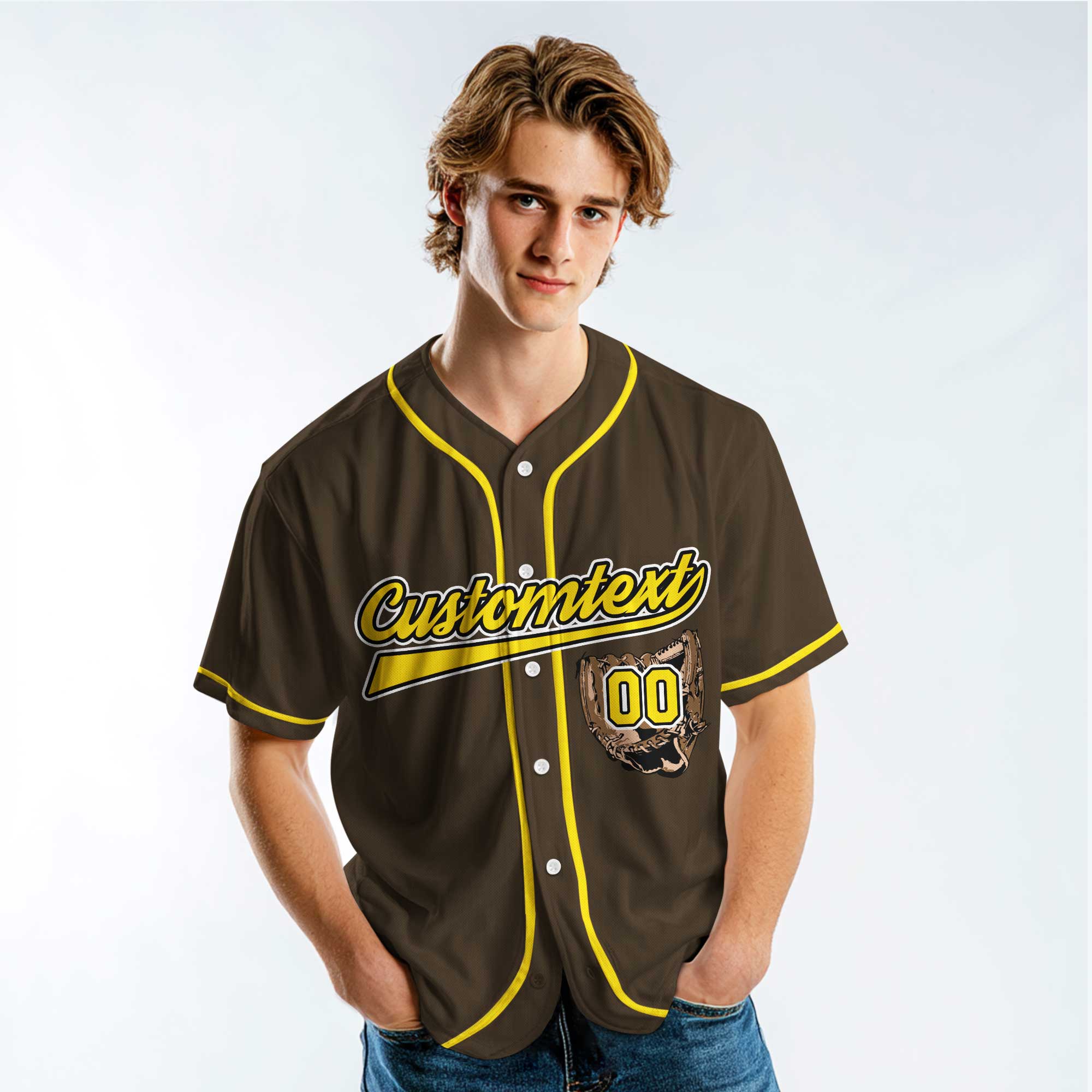 Game Day Batter Batter Swing - Custom Brown Yellow Baseball Jersey