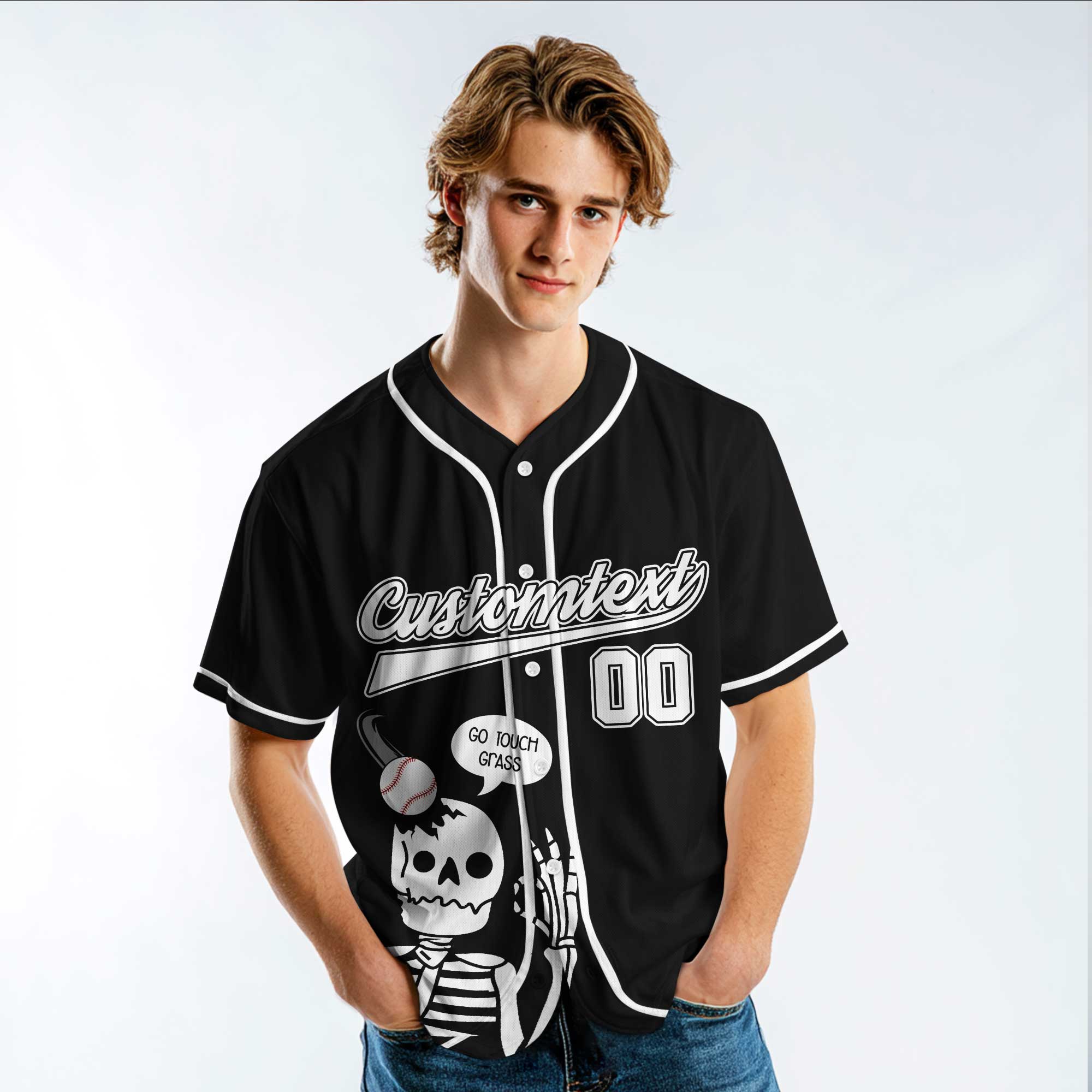 Here To Touch Grass - Custom Black Baseball Jersey