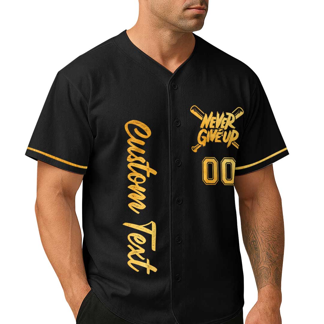 The Last Swing Could Win The Game - Custom Black with Golden Texture Baseball Jersey
