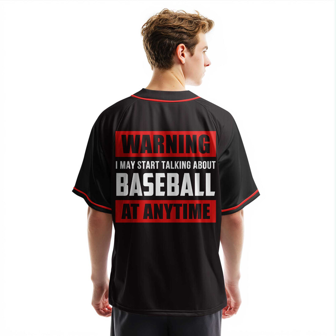 Warning: Nonstop Yapping About Baseball - Custom Black and Red Baseball Jersey