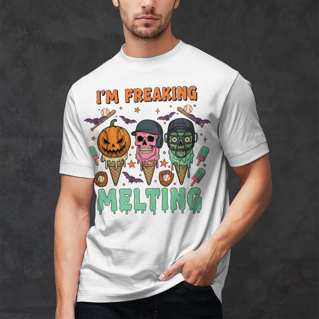 I'm Freaking Melting Black White Baseball Halloween T-Shirt