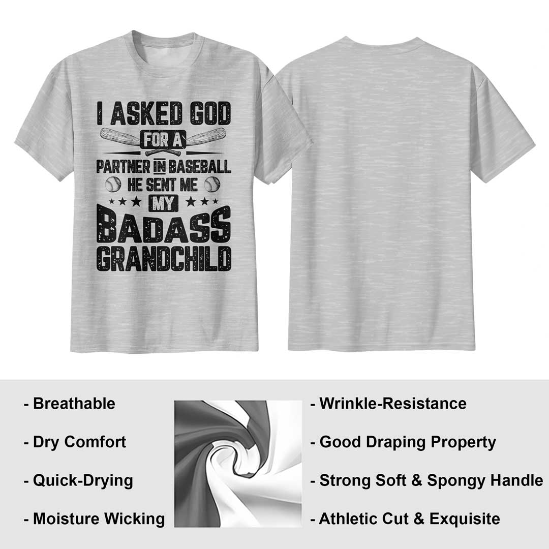 I Asked God For A Partner In Baseball - Military Green and Grey Baseball T-Shirt