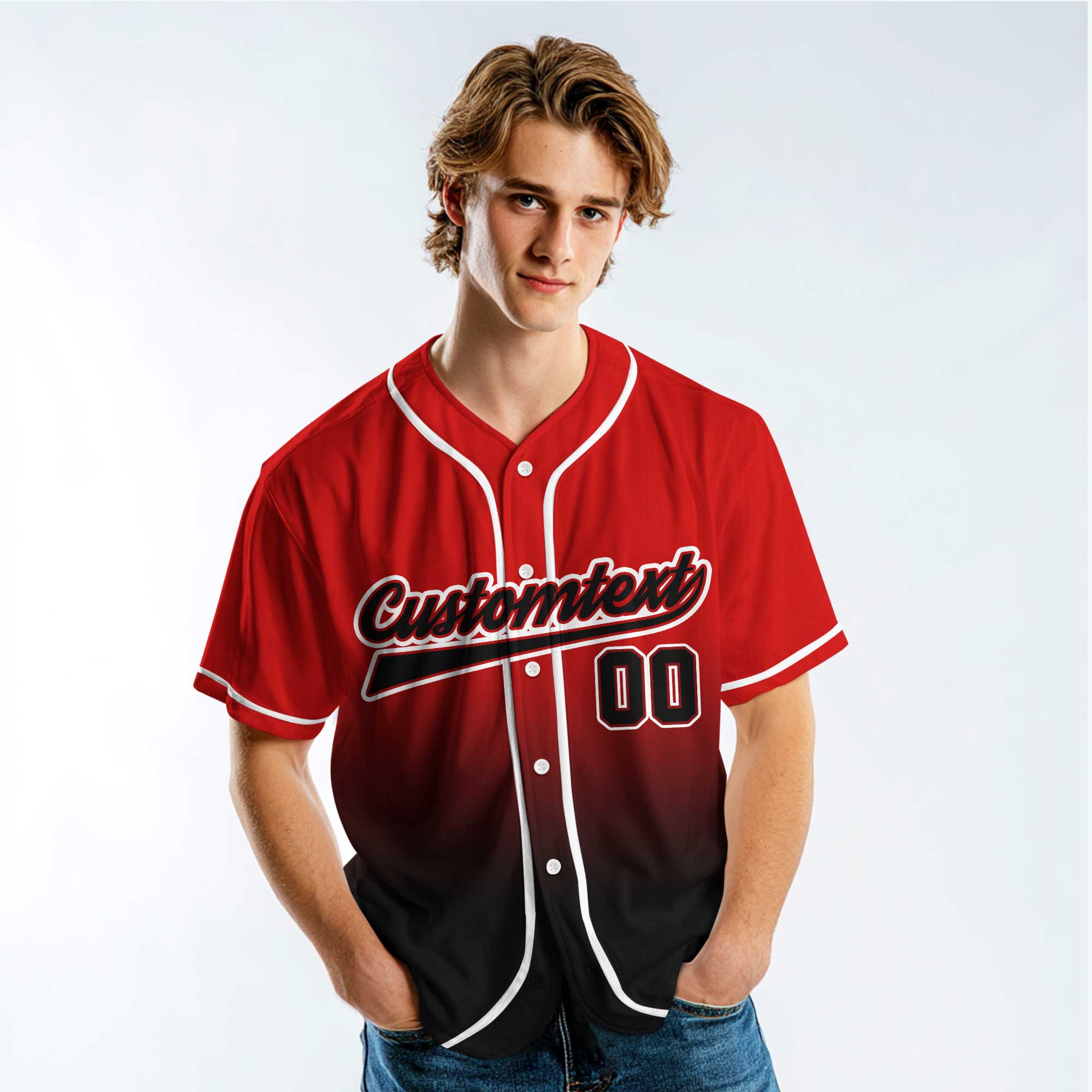 No Days Off - Custom Red Black Gradient Baseball Jersey