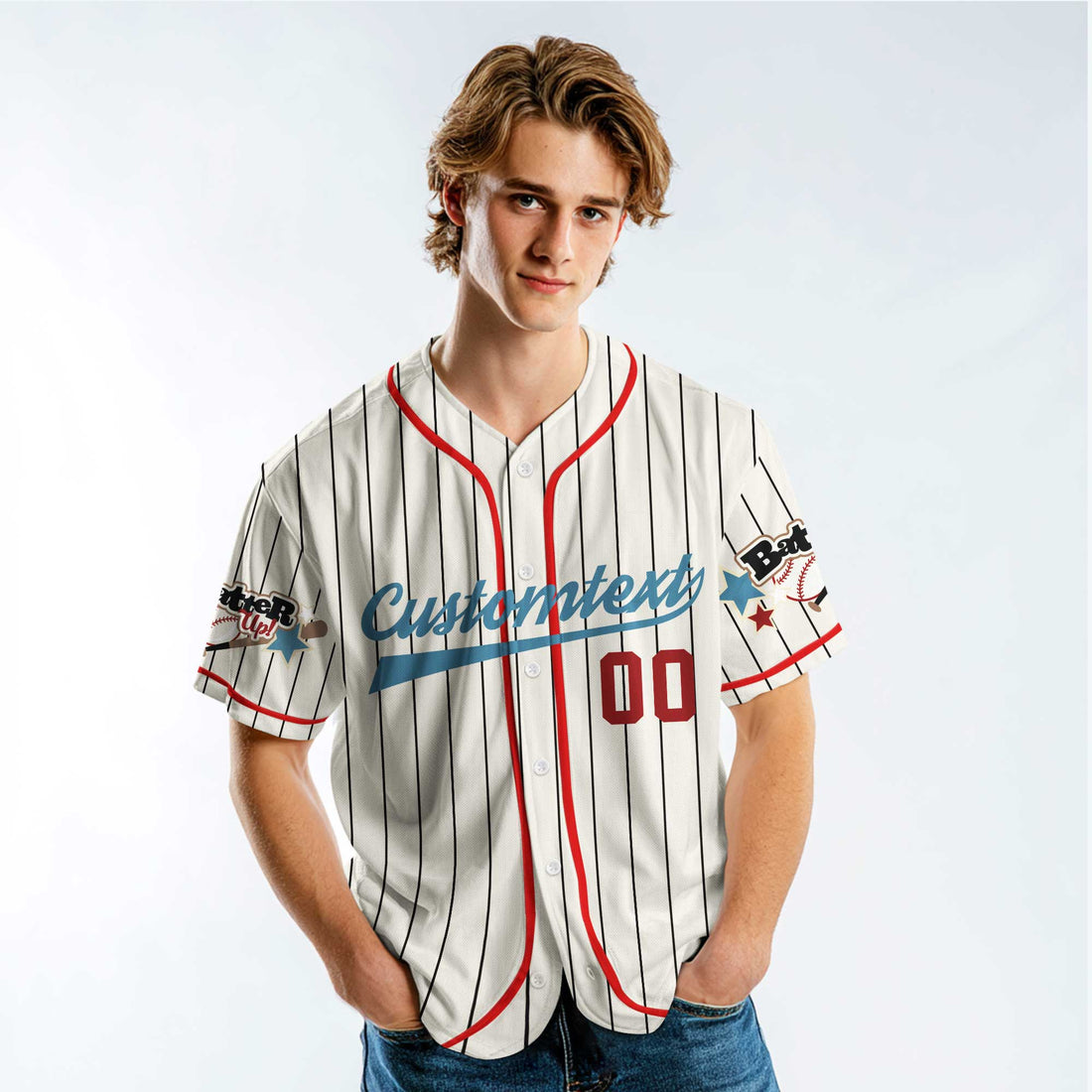 Baseball Slangs - Custom Cream Red Blue Baseball Jersey