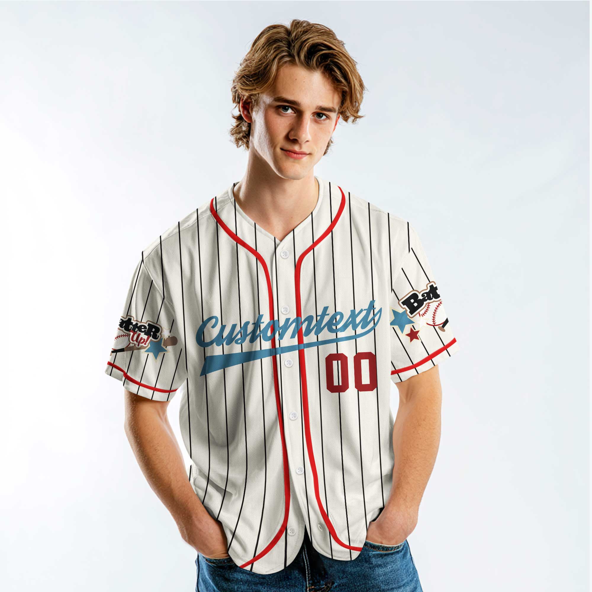 Baseball Slangs - Custom Cream Red Blue Baseball Jersey