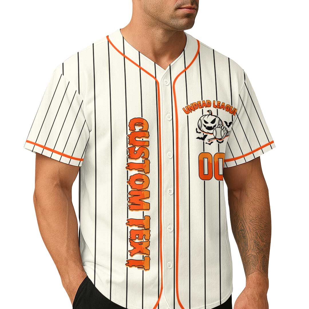 Undead League - Custom Cream Orange Halloween Baseball Jersey