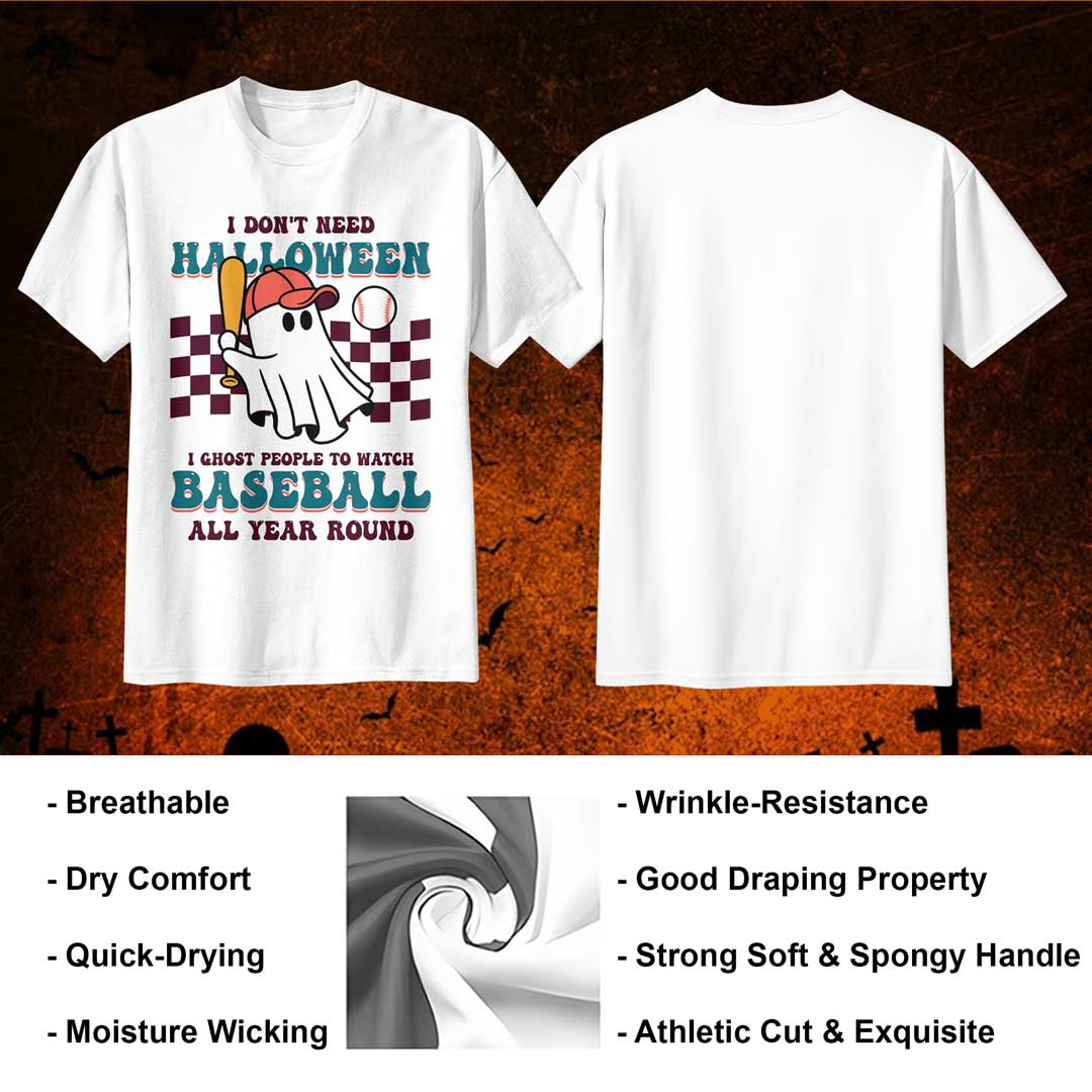 Ghost People All Year Round Black White Baseball Halloween T-Shirt