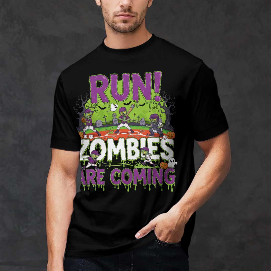 Run Zombies Are Coming Baseball T-Shirt
