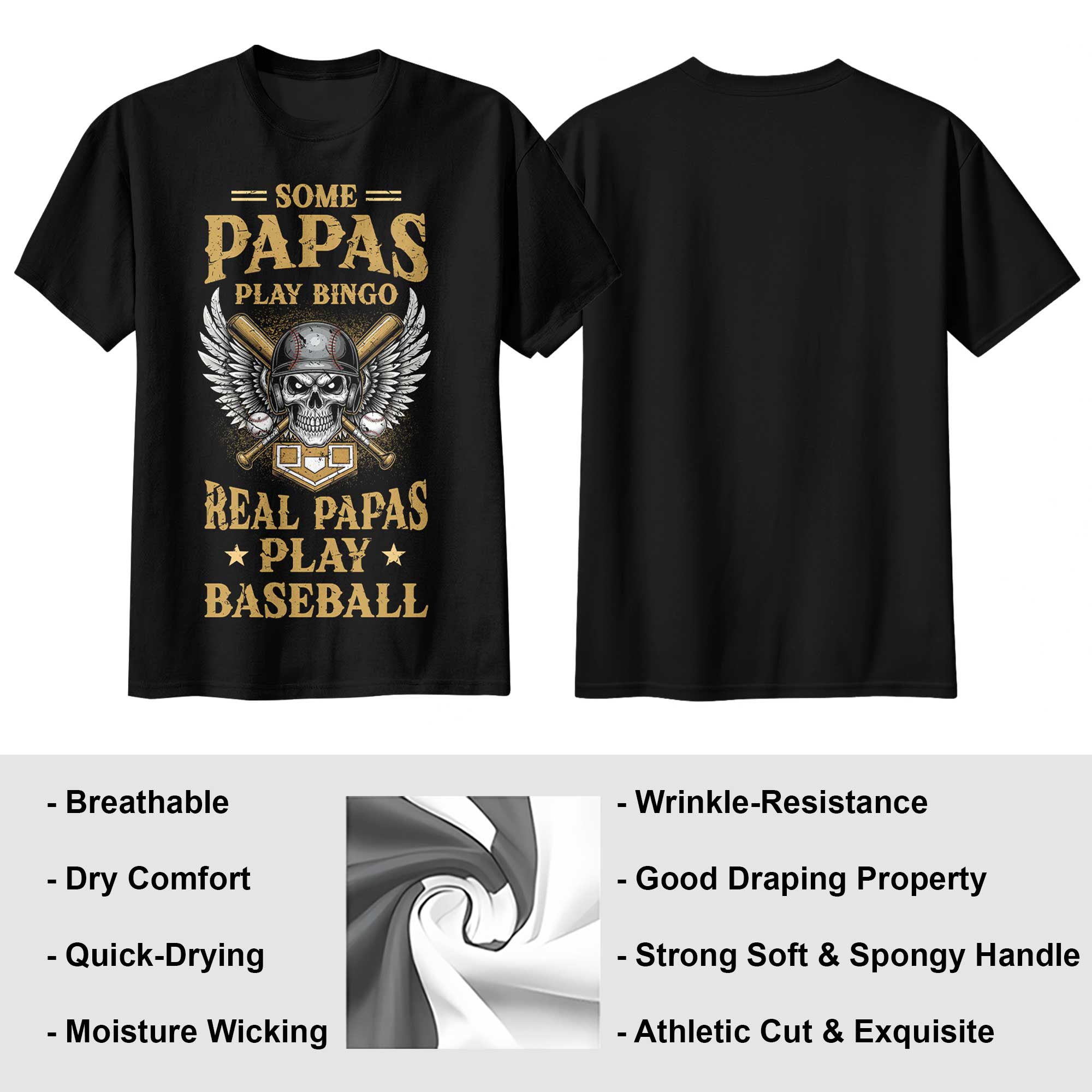 Real Papas Play Baseball - Black and Navy Baseball T-Shirt