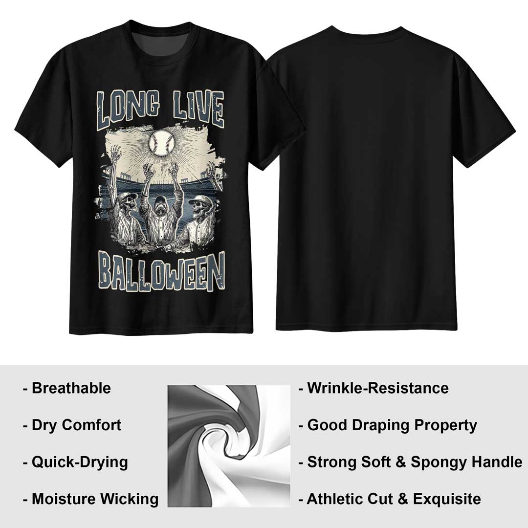 Long Live Balloween Black White Baseball Halloween T-Shirt
