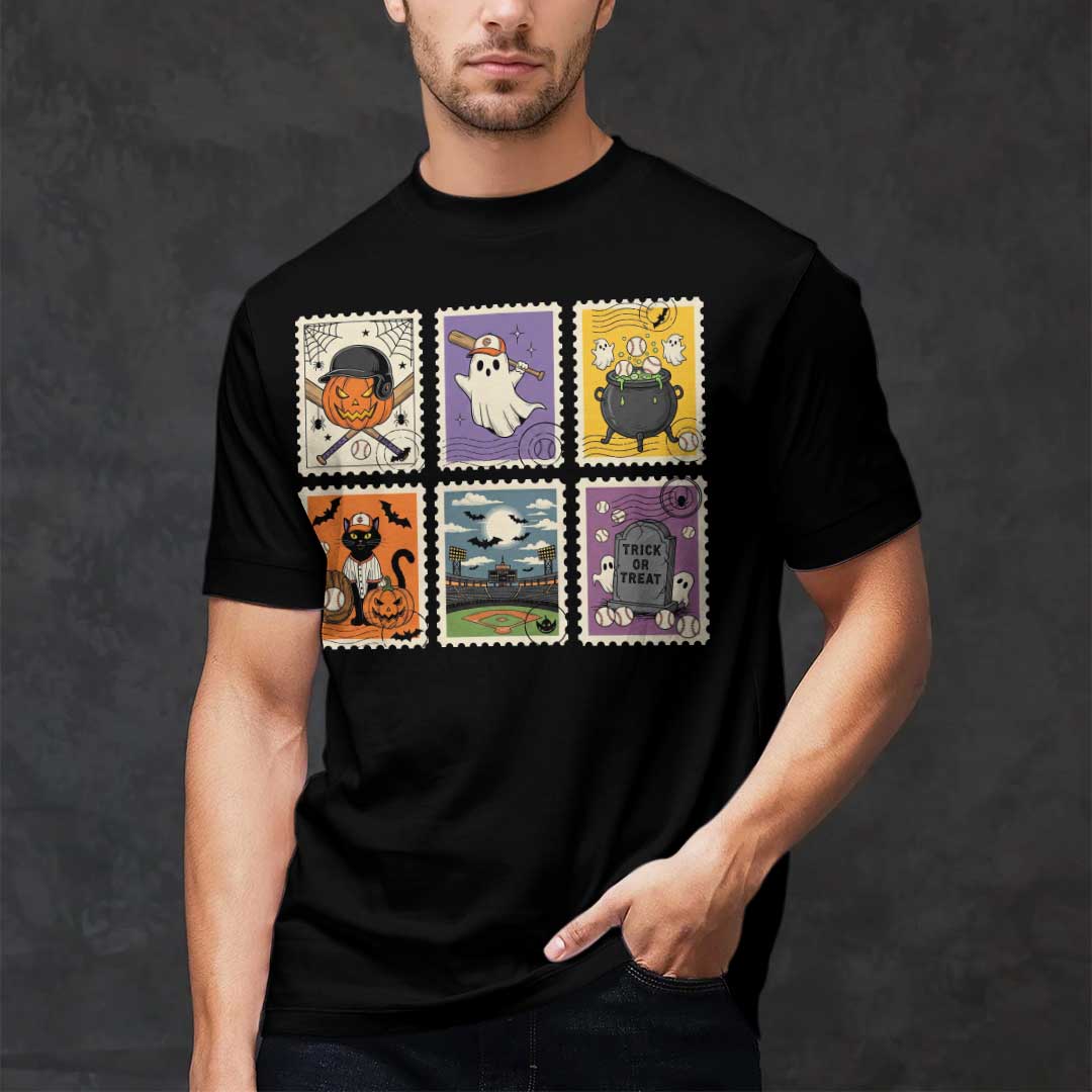 Halloween Baseball Ghost Cat Pumpkin Baseball T-Shirt