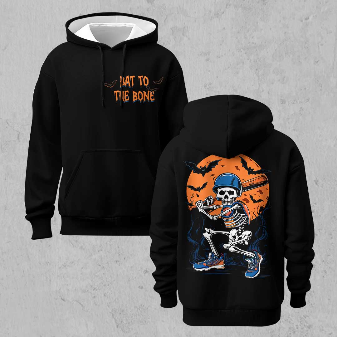 Bat To The Bone - Black Halloween Baseball Hoodie