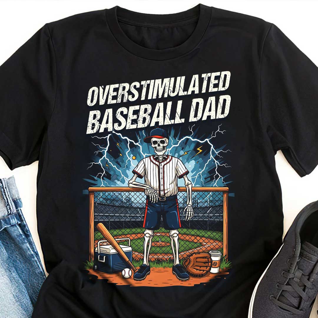 Overstimulated Baseball Dad Black Navy Baseball T-Shirt