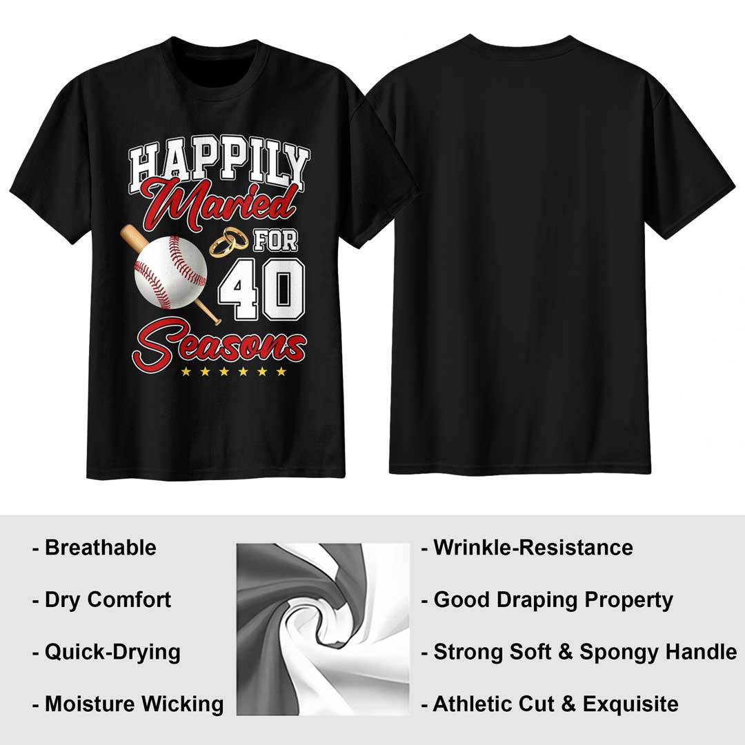 Happily Married For Many Seasons - Black White Baseball Couple T-Shirt
