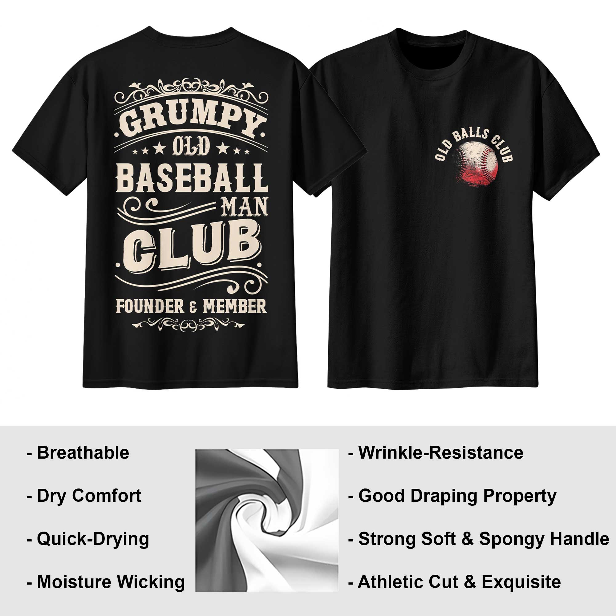 Grumpy Old Baseball Man Club - Two Sided Baseball T-Shirt