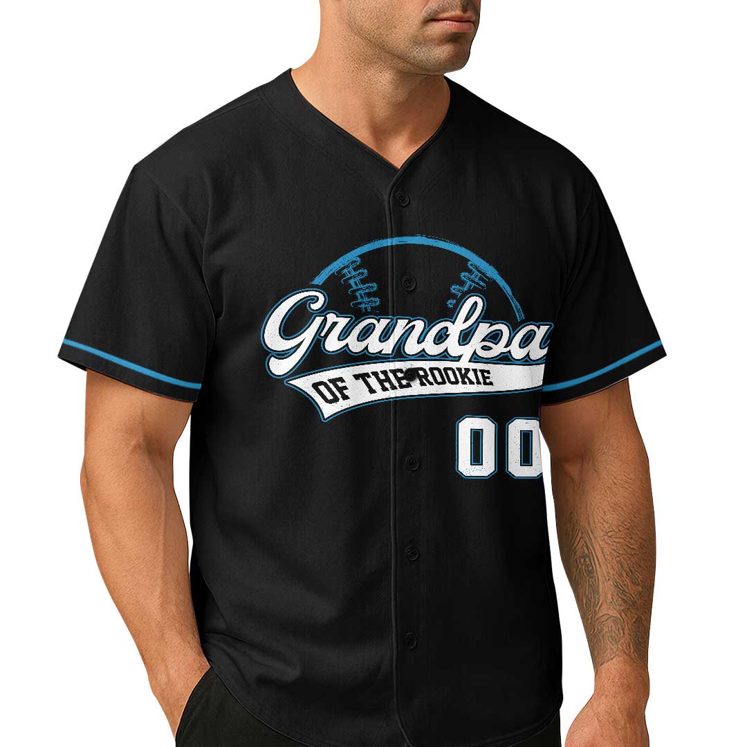 Grandpa Of The Rookie That's My Grandson Out There - Custom Black Blue Baseball Jersey