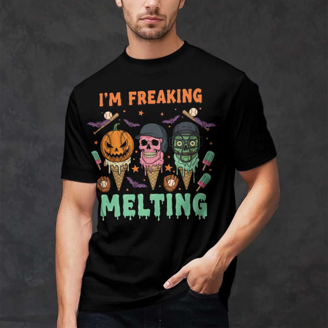 I'm Freaking Melting Black White Baseball Halloween T-Shirt
