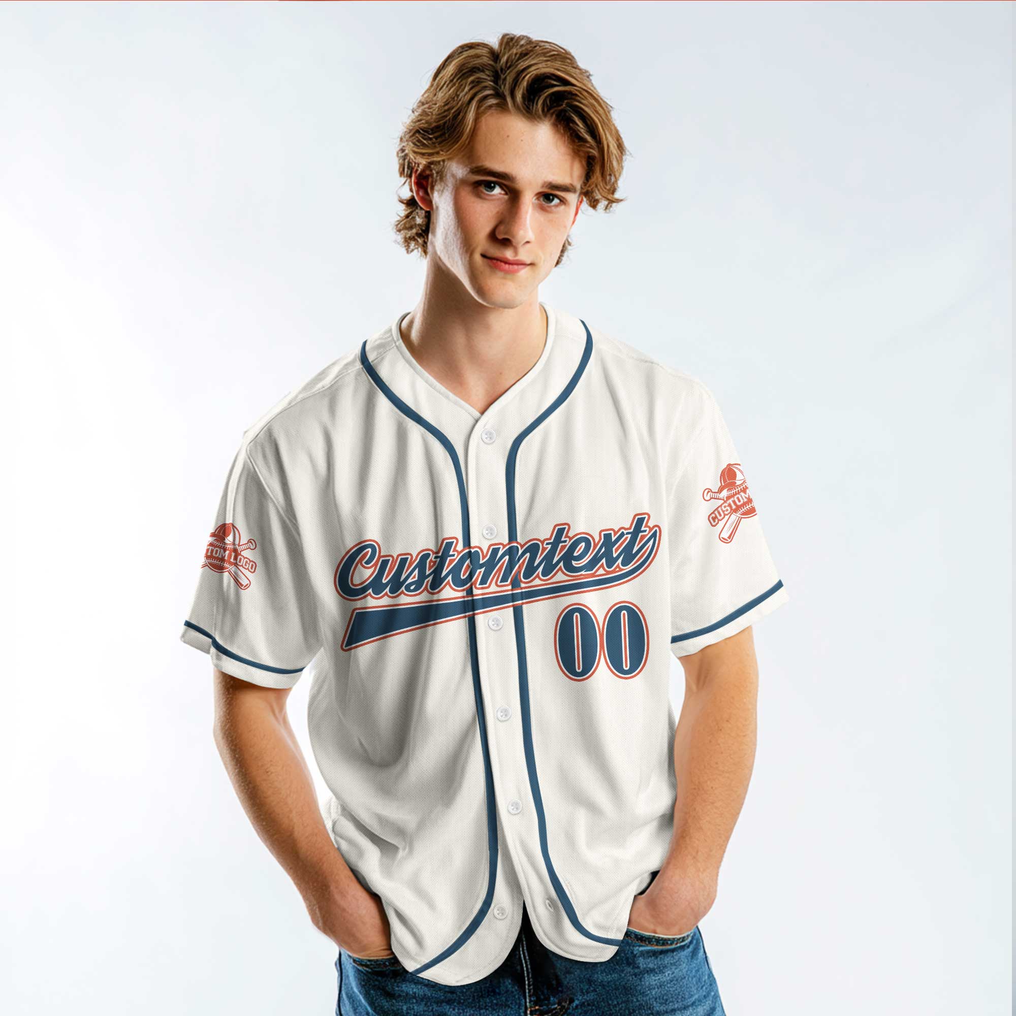 Wanna Be A Baller Shot Caller - Custom Cream Navy White Baseball Jersey