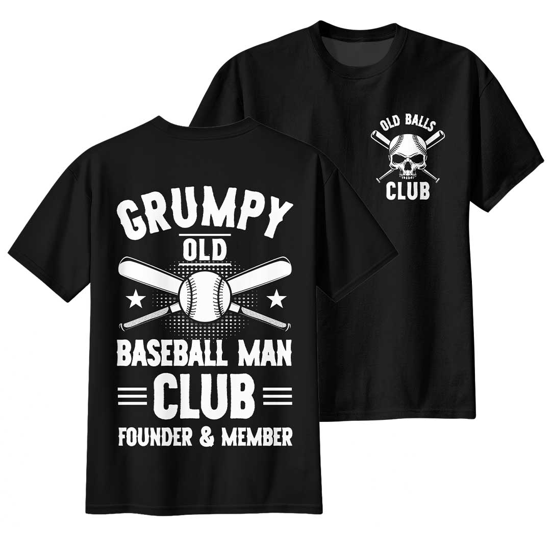 Old Balls Club Founder And Member - Two Sided Black White Baseball T-Shirt