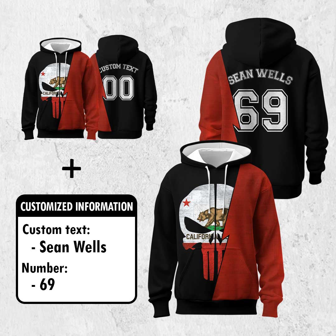Skull Baseball California State Series - Custom Black Red Baseball Hoodie