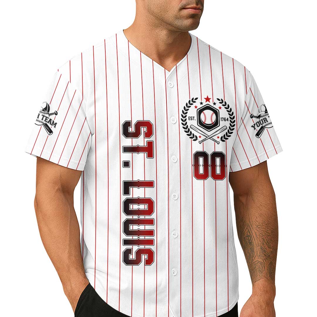 Baseball St. Louis State Series - Custom White with Red Stripes Baseball Jersey