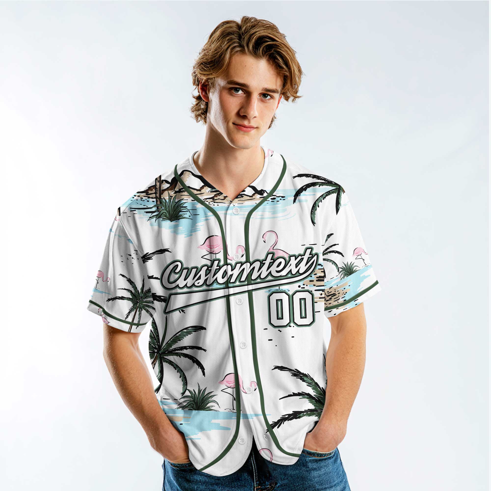 Custom Flamingo Summer Beach  Baseball Jersey