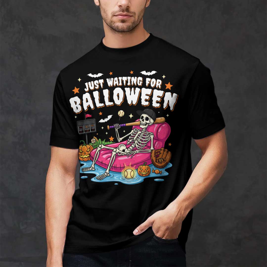 Just Waiting For Balloween Baseball Halloween T-Shirt