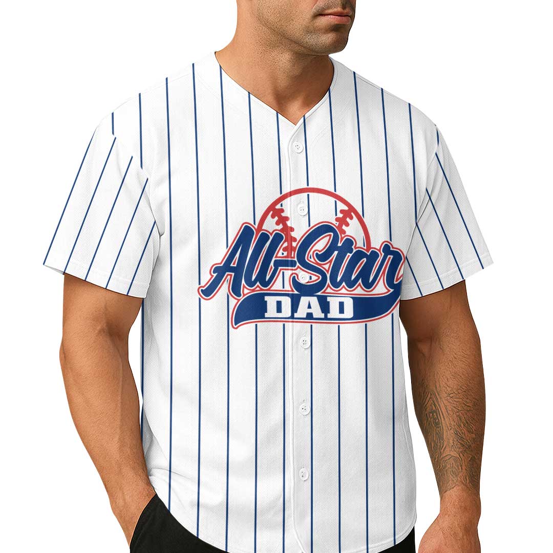 All Star Dad - Custom White Navy Stripe Baseball Jersey
