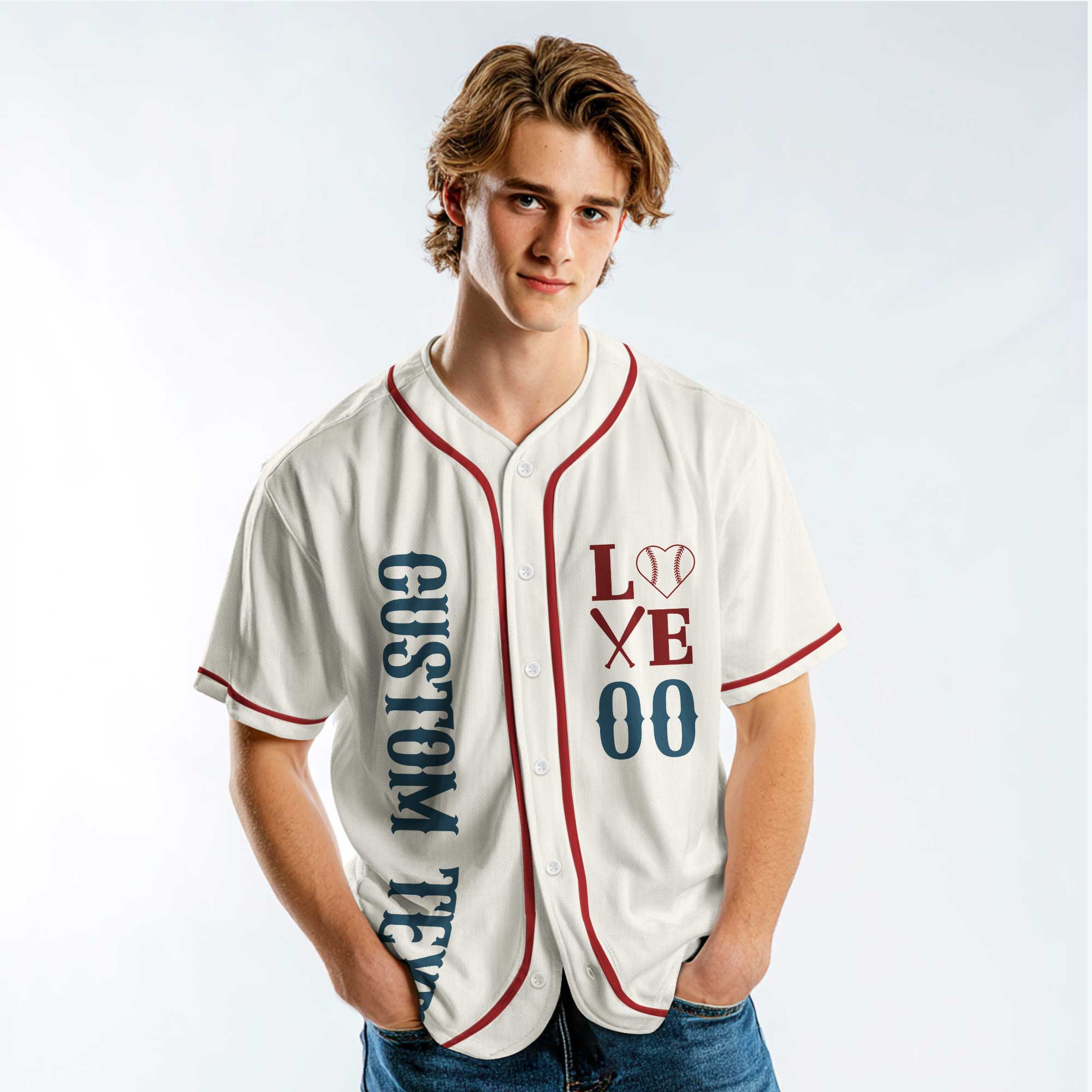 I Love Baseball - Custom Cream Red Baseball Jersey