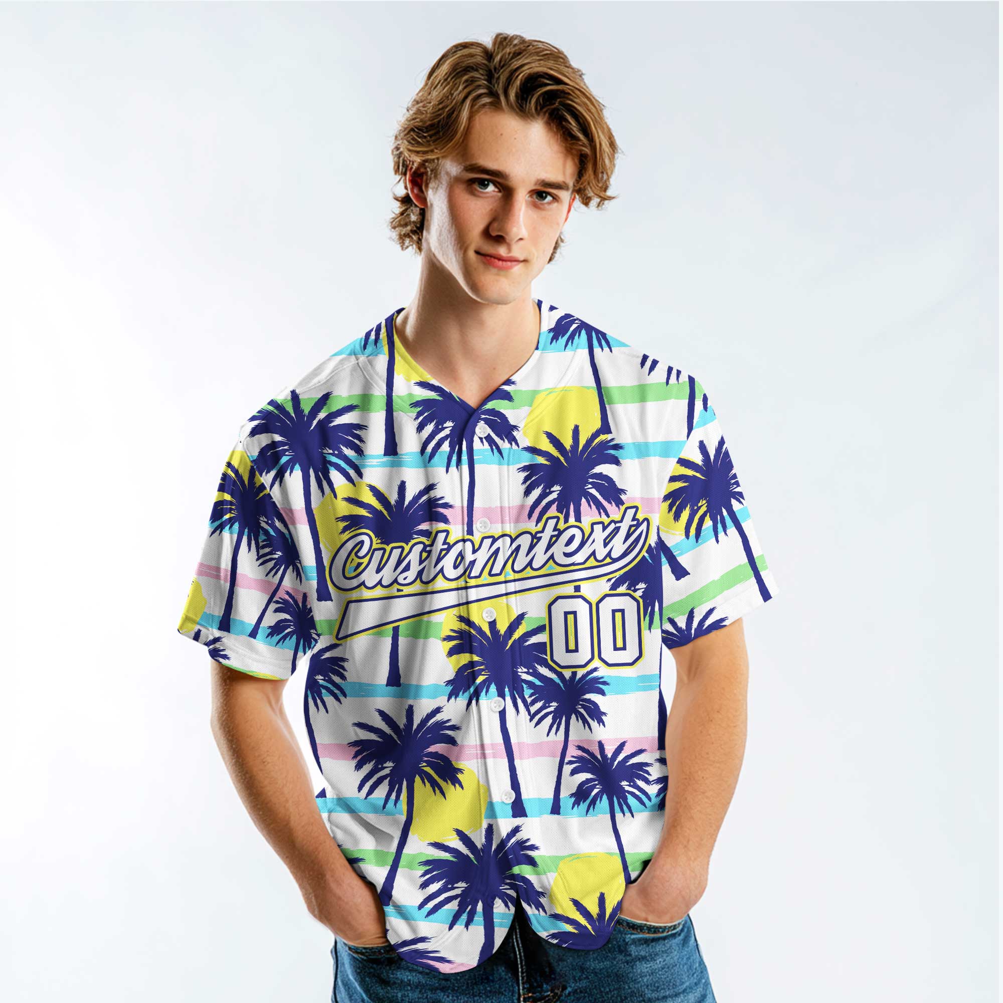 Custom Hawaii Palm Tree Sunrise Baseball Jersey