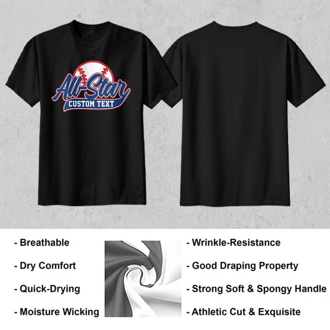 All Star Baseball - Custom Black White Baseball T-Shirt