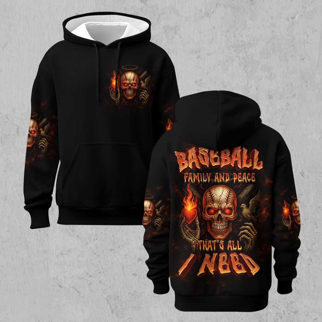 Baseball, Family and Peace - Custom Black Skull Baseball Hoodie