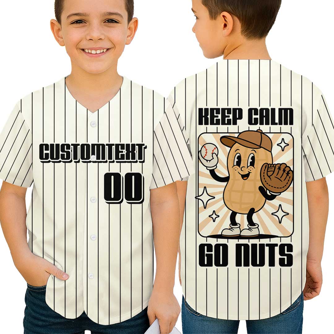 Keep Calm and Go Nuts - Custom Groovy Cream Baseball Jersey