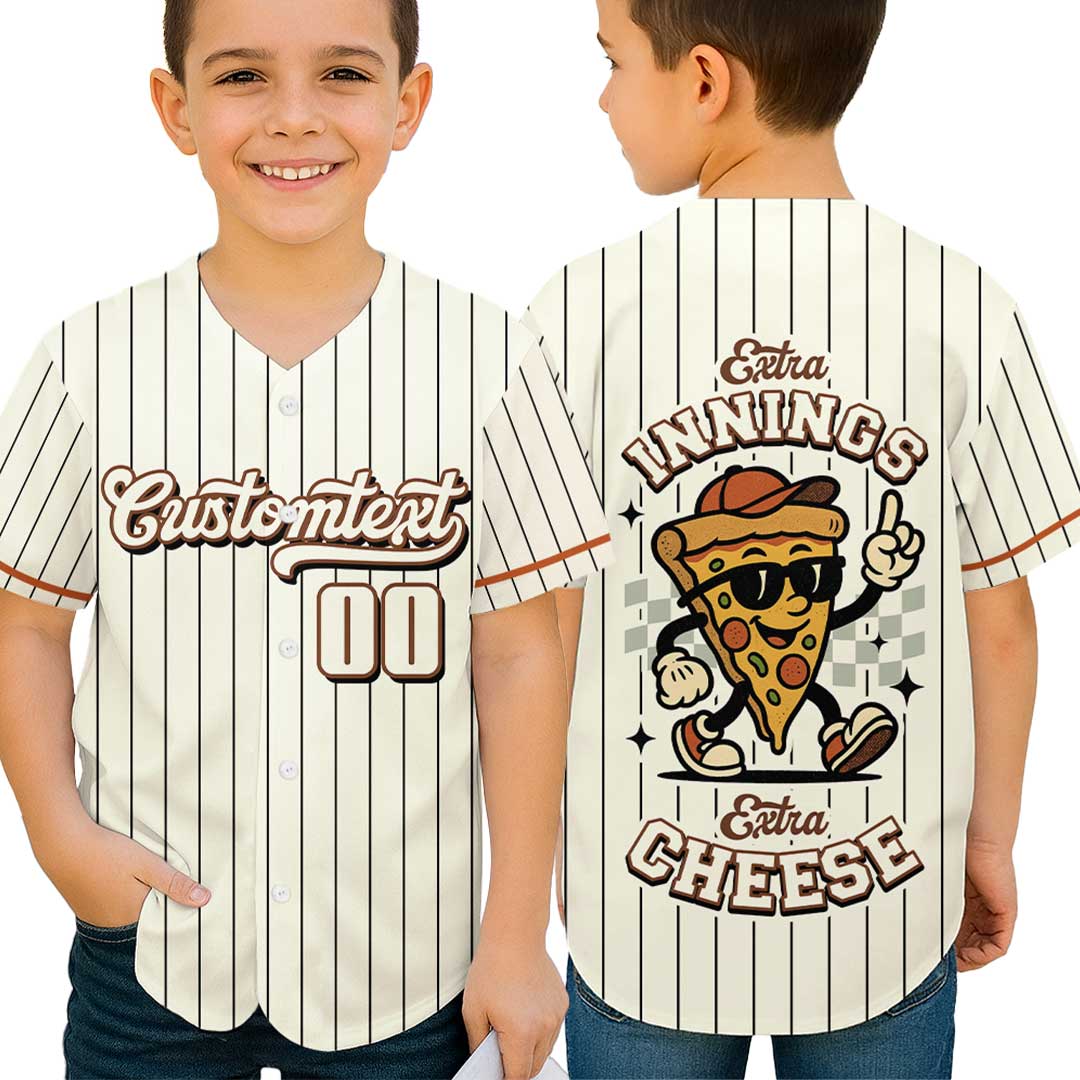 Extra Innings Extra Cheese - Custom Groovy Cream Baseball Jersey