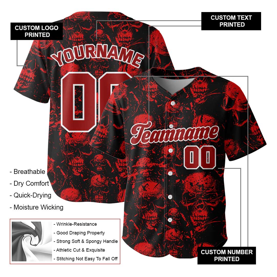 Custom Baseball Jersey With Skull Pattern