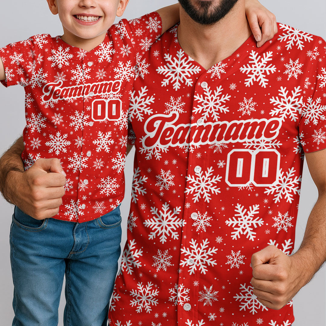 Custom Christmas Baseball Jersey with Snowflake and Pine Tree Pattern