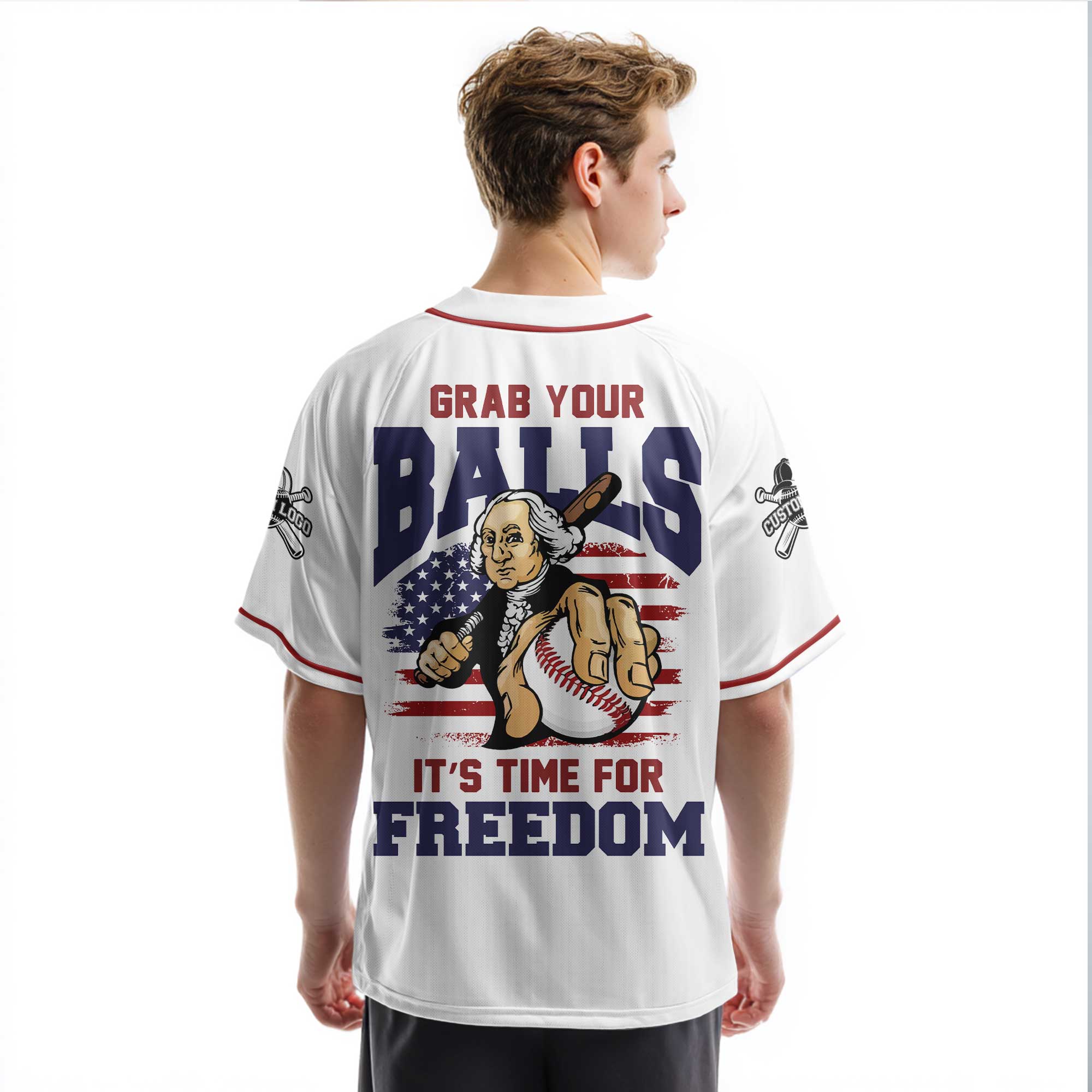 It's Time For Freedom - Custom White Red Pinstripes Baseball Jersey