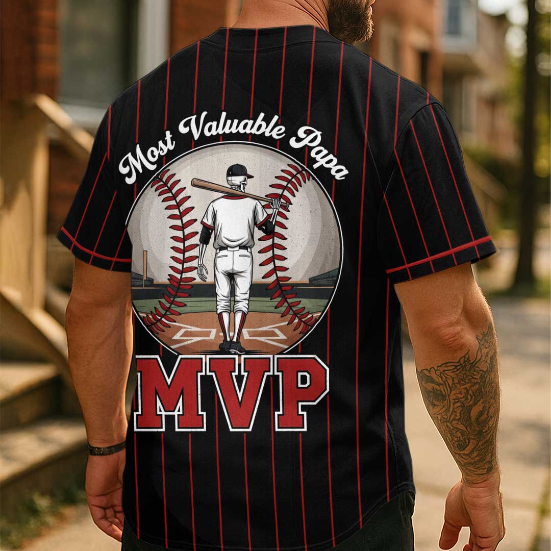 MVP Most Valuable Papa - Custom Black Red Stripe Baseball Jersey