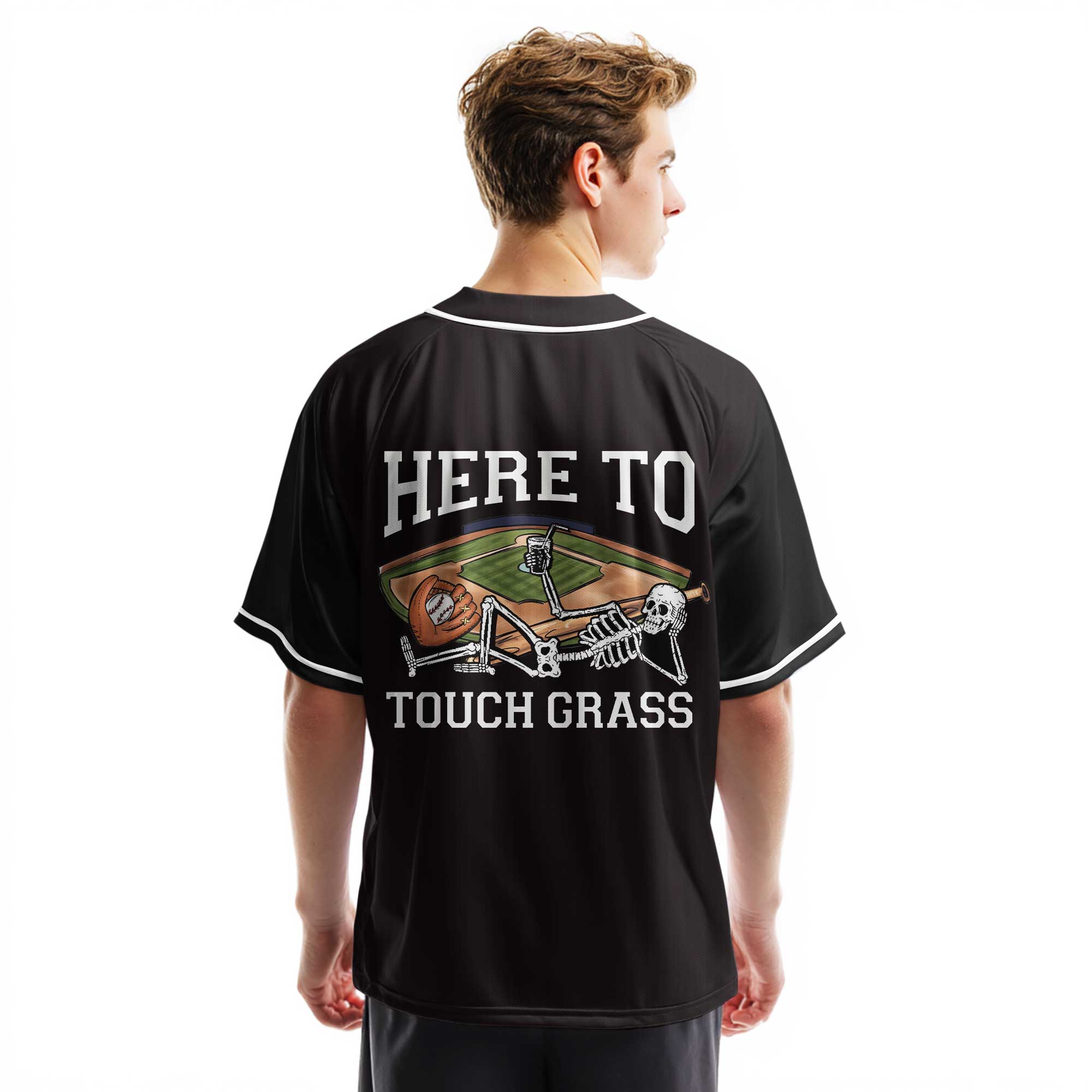 Here To Touch Grass - Custom Black Baseball Jersey