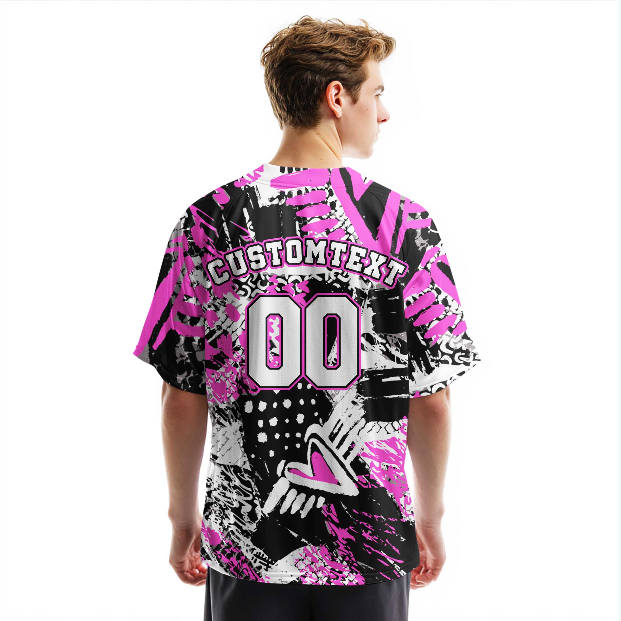 Custom Pink Ink Brush Stroke Pattern Baseball Jersey