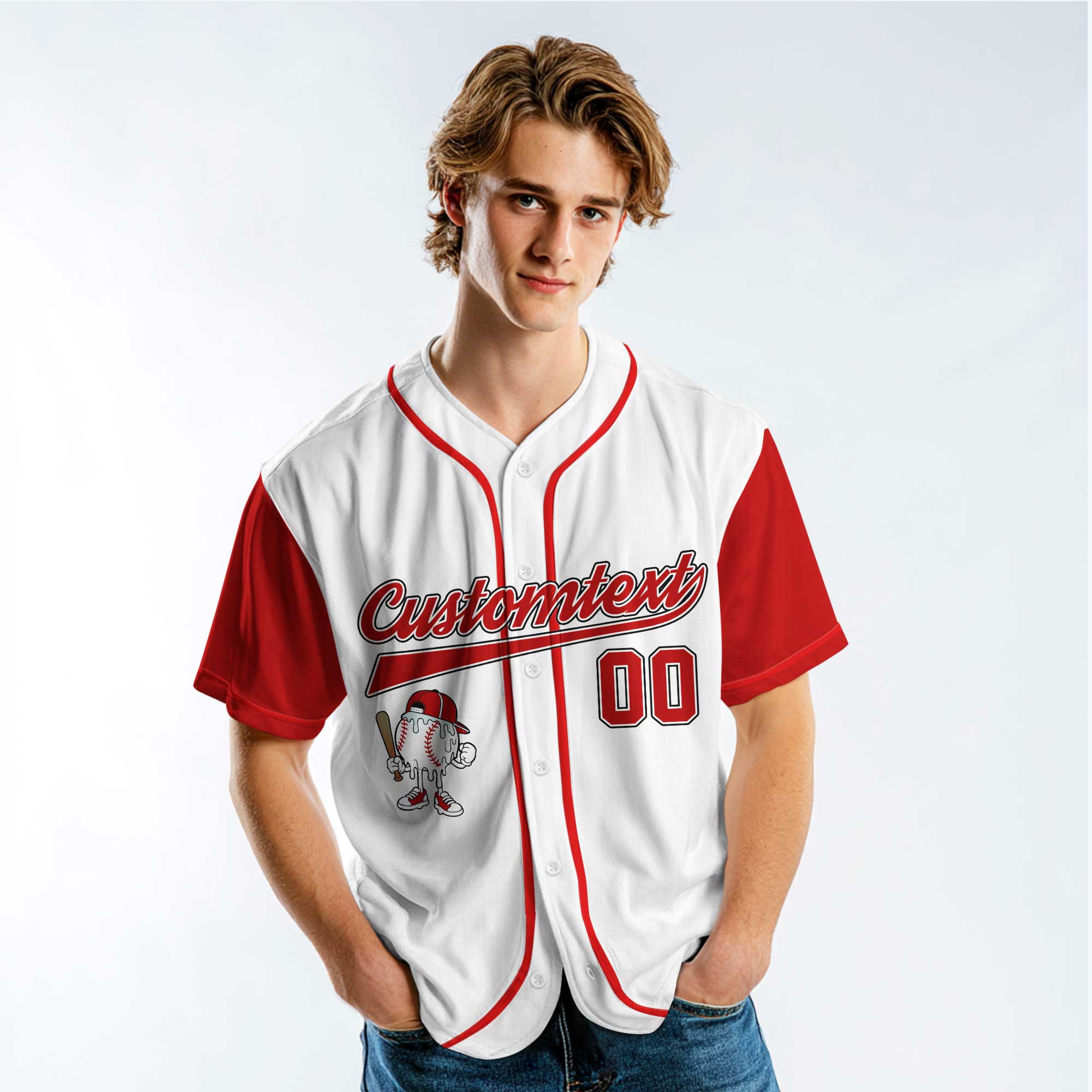 Hustle Hit Never Quit - Custom White and Red Raglan Baseball Jersey