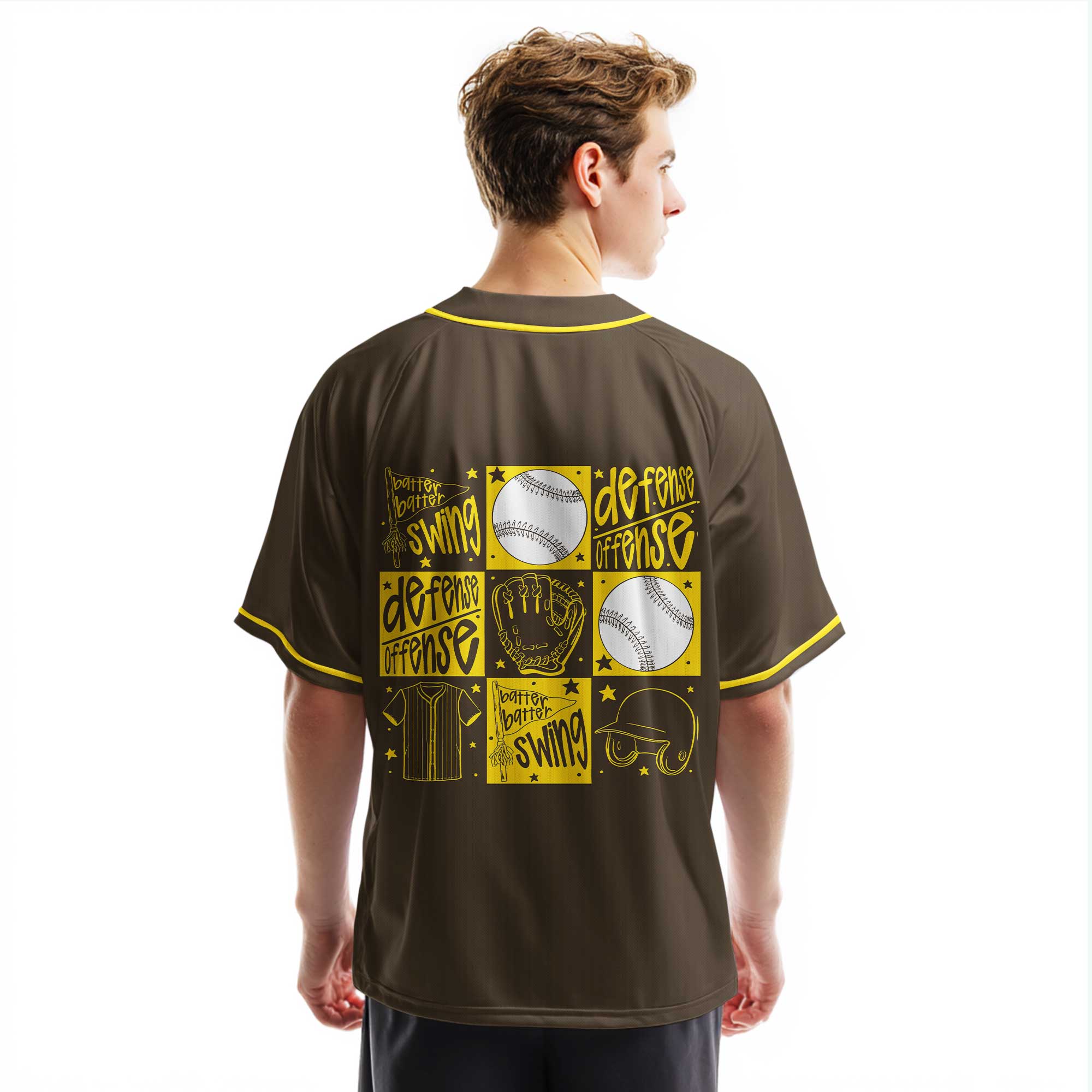 Game Day Batter Batter Swing - Custom Brown Yellow Baseball Jersey