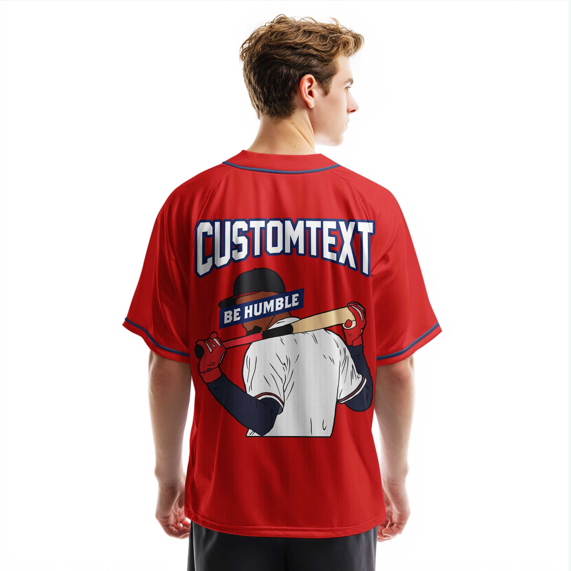 BE HUMBLE - Custom Red Navy Baseball Jersey