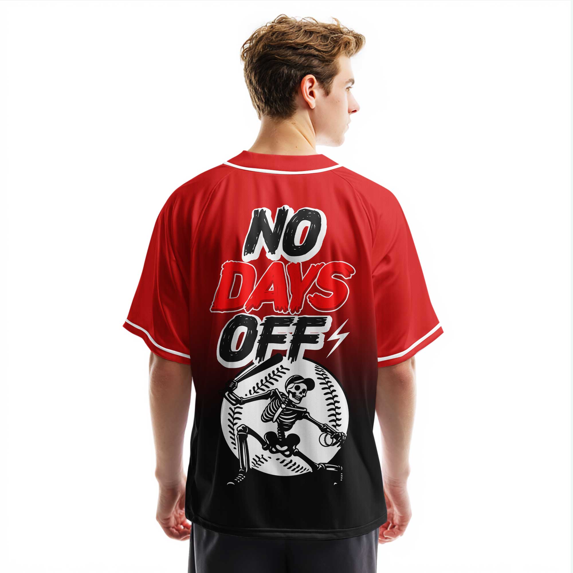 No Days Off - Custom Red Black Gradient Baseball Jersey