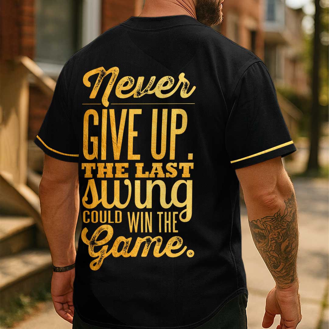 The Last Swing Could Win The Game - Custom Black with Golden Texture Baseball Jersey