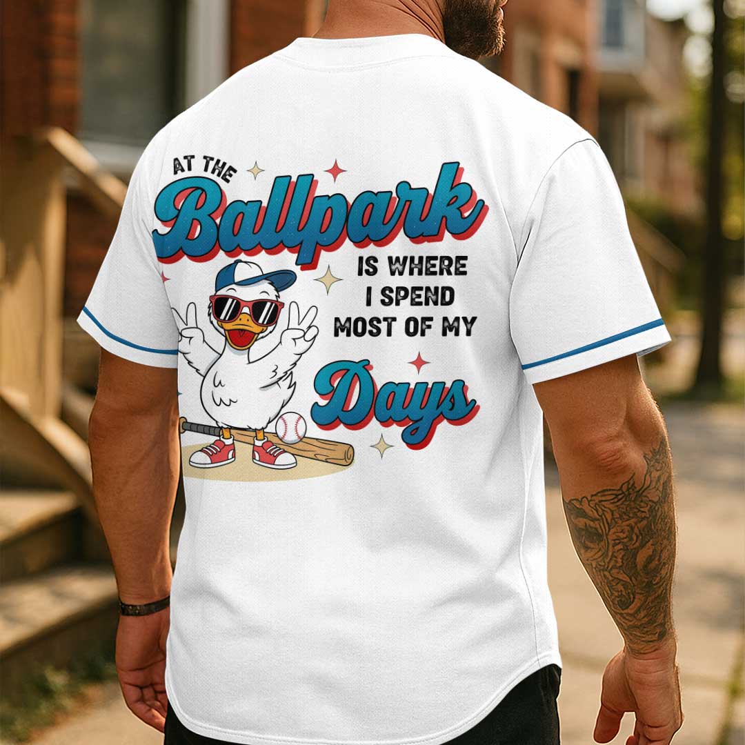 At The Ballpark Is Where I Spend Most Of My Days - Custom White Blue Baseball Jersey